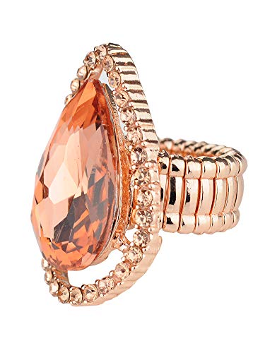 NYFASHION101 Radiant Teardrop Stone Adjustable Cocktail Statement Ring - color: Encircled Teardrop, Padparadscha/Gold-Tone
