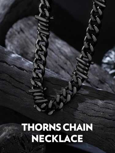 Bandmax Stainless Steel Barbed Wire Cuban Chain Necklace for Men & Women | Edgy Fierce Design, Waterproof & Tarnish Resistant, Silver/Black Tone, 5/7/9/12MM, 16-22 Inches, Street Punk Style Jewelry - color: B2 12MM-Black, size: 18 Inch (46cm, Pop Choice)