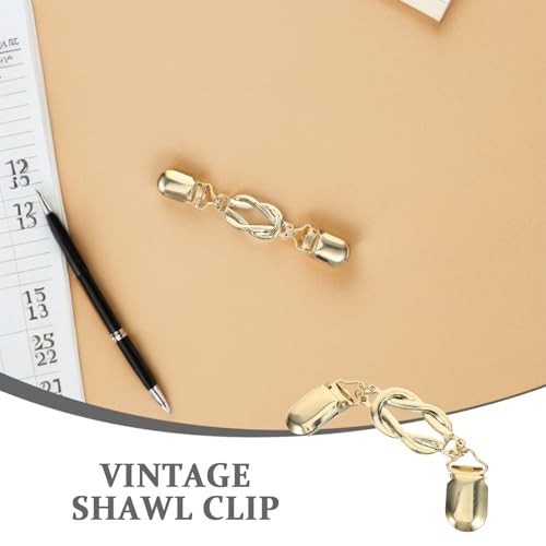 VALICLUD 2pcs Vintage Golden Alloy Cardigan Clips for Women, Elegant Shawl Clips with Chain, Wear-resistant Sweater Collar Clasps for Dresses and Shawls