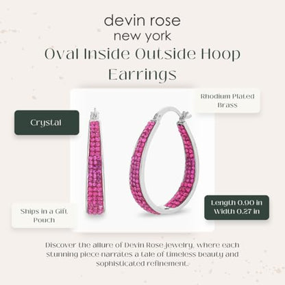 Devin Rose Oval Inside Outside Hoop Earrings for Women Faceted Sparkle Crystals - color: Pink