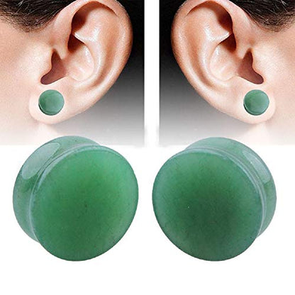 2Pairs Tiger Eyes & Green Jade Ear Plugs Natural Stone Gauges Tunnel Expanders Double Flared Body Piercings - style: 12mm(1/2")