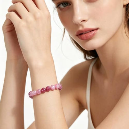 8mm Beaded Bracelets for Women, Natural Crystal Gemstone Energy Bracelets - color: Plum Tourmaline