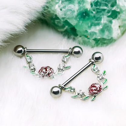 2pcs 14G Nipple Rings Flower Nipple Bars Surgial Steel 316L Nipple Piercing Jewelry Heart Nipple Barbell for Women - color: WHITE