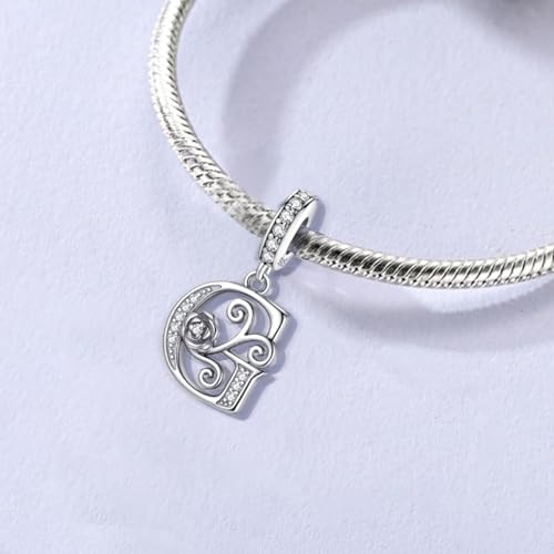 LNQOBU Complete A~Z Alphabet Charm Letter Beads, Solid 925 Sterling Silver with Cubic Stones Rose Alphabet Charm fits Pandora Bracelets Necklace Women Jewelry - color: CYT-G