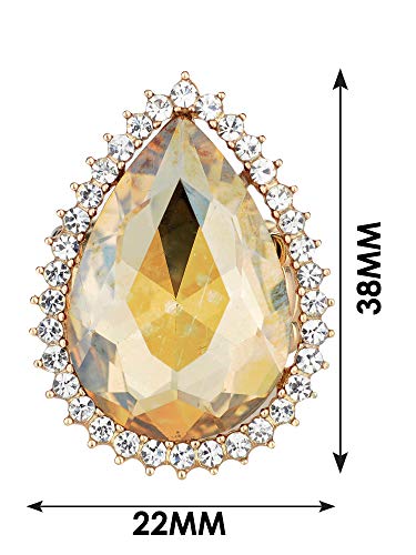NYFASHION101 Radiant Teardrop Stone Adjustable Cocktail Statement Ring - color: Clear Encircled Teardrop, Light Brown