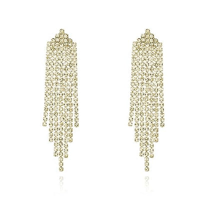 HERIER Rhinestone Earrings Dangling for Women Chandelier Statement Tassel Earrings Girls Silver Sparkly Drop Cubic Zirconia Crystal Earrings Long Dangle Costume Jewelry - color: Gold-Triangle Tassel