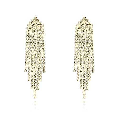 HERIER Rhinestone Earrings Dangling for Women Chandelier Statement Tassel Earrings Girls Silver Sparkly Drop Cubic Zirconia Crystal Earrings Long Dangle Costume Jewelry - color: Gold-Triangle Tassel