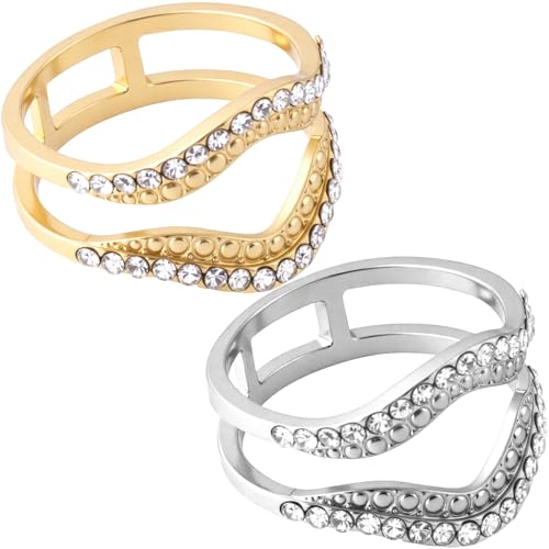 2pcs Silk Scarf Ring, Metal Rhinestone Silk Scarves Shawl Clip, Minimalist Geometric Scarf Slide Buckle Brooches Clothing Accessories for Women- Gold & Silver - color: Rhinestone Style-2pcs