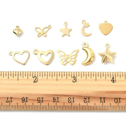 8-64Pcs Silver Goldern Color Heart Pendants Charms 10 Styles Heart Stainless Steel Metal Charms for Jewelry Making Crafting Necklaces Bracelets Earrings Keychains Birthday Gift - color: GoldenA-60 pcs
