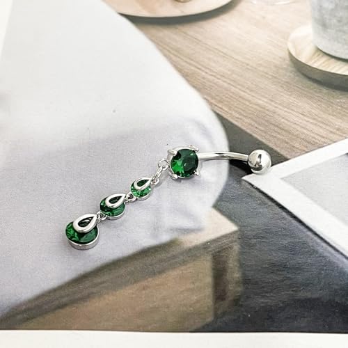 14G Clear CZ Dangle Belly Button Rings for Women 316L Surgical Steel Emerald Crystal Dangling Belly Rings Navel Piercing Barbell Hypoallergenic Body Piercing Jewelry