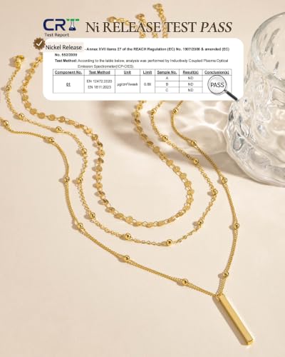 3 Pcs 14K Gold Plated Layered Gold Necklaces Stack for Women Pendant Set | Stackable Layering Design,Lightweight Fit,Tarnish-Resistant Finish,Adjustable Size,Less Tangling,Pretty Gift Jewelry - color: Gold Bar