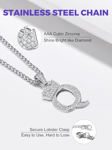 Richsteel Silver Crown Initial A-Z Letter Pendant Necklace for Men Women | Cubic Zirconia Monogram, 316L Steel Chain, 22" + 2" Extender,Hypoallergenic,Gift Box, Hip Hop Jewelry - style: Q