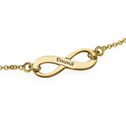 Personalized Infinity Bracelet - Choose Your Style - Sterling Silver, Solid Gold or Plated - Rolo Chain - color: 18K Gold Plated Silver, size: 1 Name Bracelet