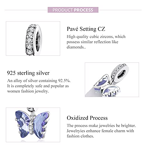 Hummingbird Charms For Bracelets 925 Sterling Silver Animal Dangle & Beads Butterfly Cat Beads Charms For Women Jewelry Gift - color: blue butterfly