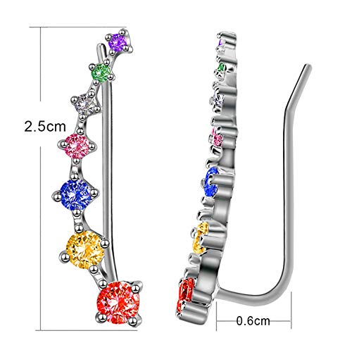CZ Stud Earrings 925 Sterling Silver 18K Gold Plated Round Cubic Zirconia Hypoallergenic Set - color: Colorful