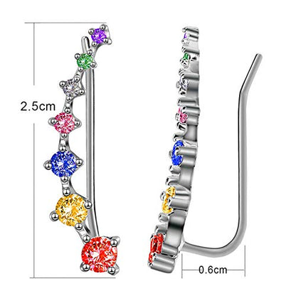 CZ Stud Earrings 925 Sterling Silver 18K Gold Plated Round Cubic Zirconia Hypoallergenic Set - color: Colorful