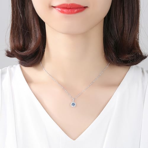 925 Sterling Silver Wedding Jewelry Set for Women - Sapphire Tone Gemstone Pendant Necklace and Stud Earrings with Cubic Zirconia Halo Design - Premium Rhodium Plated Finish - color: Blue