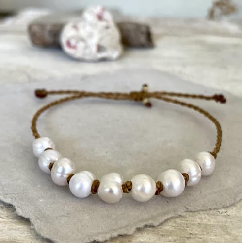 Natural Freshwater Pearl Bracelet or Anklet for Women, Casual Beach and Surfer Style on Hand Spun Rope Cord, Handmade by Beach Soul - style: Anklet