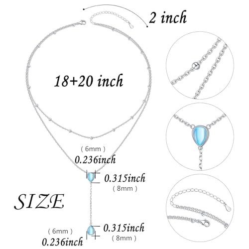 FLYOW Layered Necklace S925 Sterling Silver Y Shaped Jewelry - style: Double Teardrop Moonstones Layered Necklace