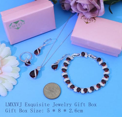 LMXXVJ Jewelry Set for Women,Teardrop Cubic Zirconia Necklace Earrings Adjustable Ring Bracelet Jewelry Set Formal Jewelry Gift - color: SYSD-White Gold-Ruby Red