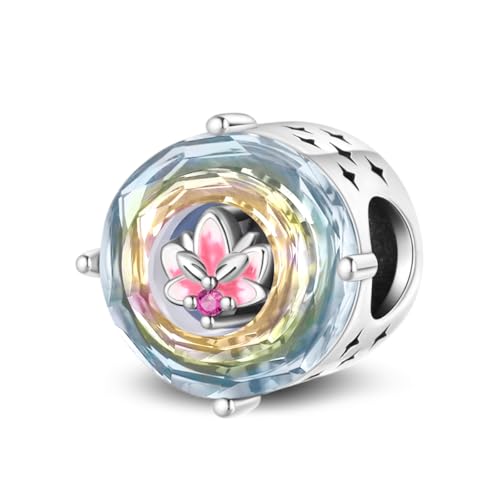 KUNSIR Charms Beads fits Pandora Charm bracelets for Woman 925 Sterling Silver Dangle Pendant Bead Jewelry Beads Gifts Happy Birthday Charms for Women Bracelet&Necklace - style: Lotus Flower Beads