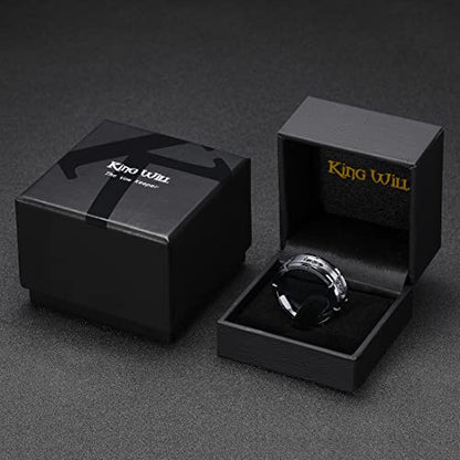 King Will Mens Tungsten Wedding Band with Cubic Zircon Inlay 7mm/8mm Flat Cut Comfort Fit Engagement Rings - color: Silver&Black-8mm