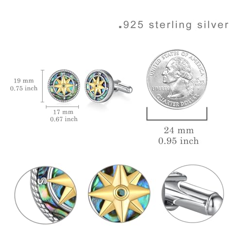 Cuff Links Mens 925 Sterling Silver Compass Cufflinks for Men Tuxedo Cuff Links Business Wedding Father's Day Jewelry Gifts for Men Father Husband