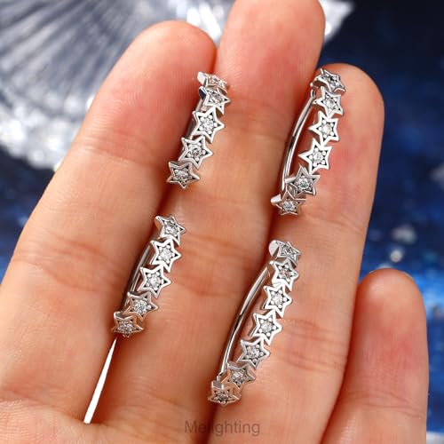 Melighting Star Belly Button Ring 14G Reverse Belly Ring Stainless Steel 316L 10/12/14/16 mm Belly Piercing Clicker Clear CZ Belly Piercing Jewelry for Women