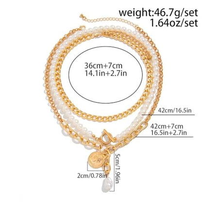 Chunky Layered Pearl Necklaces Set for Women Big Coin OT Choker Necklace | Gold,silver,layering,pearls,stack,pearl jewelry,drop,baroque,buckle,beaded,chain,statement,clasp,toggle,accessories,gift - color: Color-1