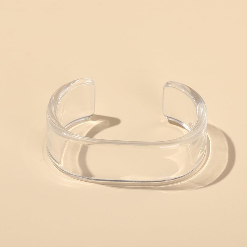 Acrylic Colorful Resin Open Bracelet Geometric Simple Transparent Wide Cuff Bangle for Women Lightweight Colorful Chunky Thick Thin Wide Face Resin Acrylic Cuff Bangle Jewelry - color: Transparent