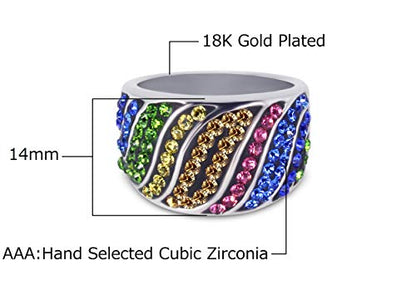 Savlano 18K White Gold Plated Rainbow Colorful Ring for Women