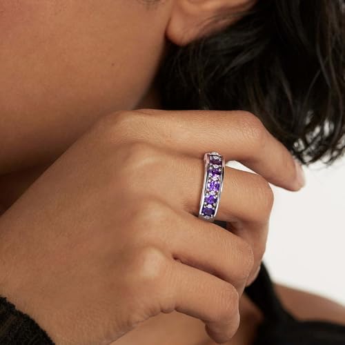 Amethyst Emerald Ruby Sapphire Wedding Band Anniversary Women Rings | 925 Sterling Silve|Hypoallergenic|Standard Size|Ruby|Sapphire|Emerald|Wedding Anniversary Jewelry|Genstone Ring|Holiday Gifts - color: Amethyst