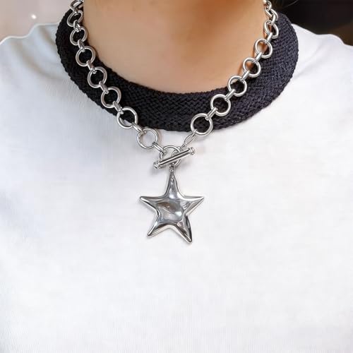 Big Star Necklace Chunky Necklace for Women Boho Thick Chain Statement Necklace Trendy Large Star Pendant Necklace Bold Vintage Chunky Jewelry - style: 2 - S
