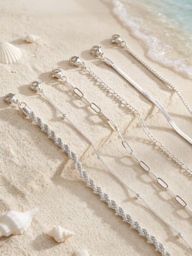 14K Gold/Silver Plated Anklets for Women Layered Anklet Set | Non Tarnish Waterproof Brass Ankle Bracelet, Adjustable Lightweight Dainty Hypoallergenic Chain, Beach Vacation Summer Gift - style: Style7