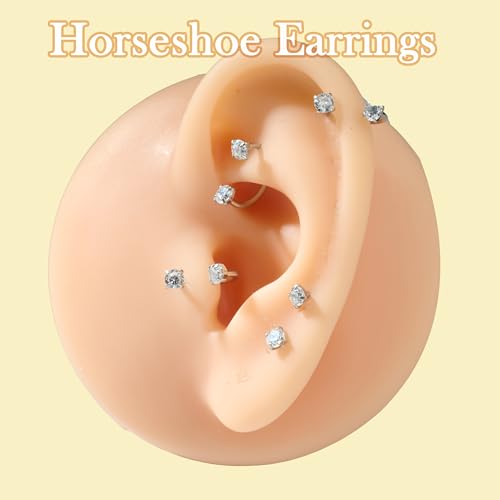 Longita 20g Nose Rings Hoop L Shape Nose Studs Stainless Steel Nose Screw Bone Flat Top Diamond Opal Heart High Nostril Piercing Jewelry Silver Rose Gold Black Pack for Women Men - color: C5- Horseshoe Ring 18g 6/7/8mm- silver 3pcs