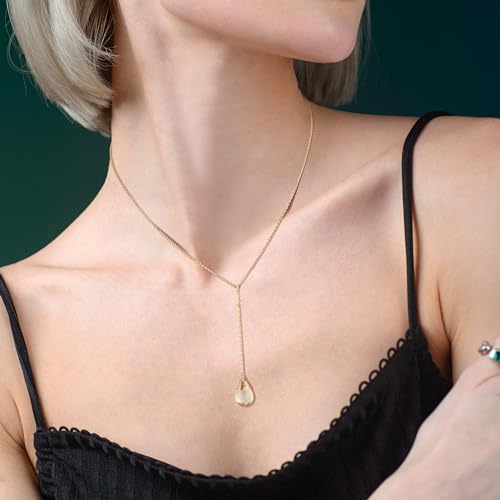 COAI 14K Gold Plated Sterling Silver Lariat Necklace for Women, Drop Dangle Trendy Y Necklace, Amethyst/Cirtine - color: Citrine