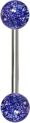 Forbidden Body Jewelry 14G 16mm (5/8 Inch) Surgical Steel Ultra Glitter Tongue Ring - style: Blue