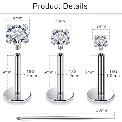 Cisyozi 20G 18G 16G F316 Titanium Flat Back Nose Rings Studs Hypoallergenic Medical Grade Nose Studs for Women Men Shiny Cubic Zirconia Nose Rings Piercings Jewelry for Sensitive Skin