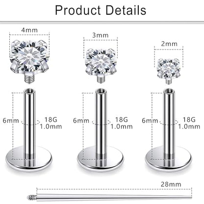 Cisyozi 20G 18G 16G F316 Titanium Flat Back Nose Rings Studs Hypoallergenic Medical Grade Nose Studs for Women Men Shiny Cubic Zirconia Nose Rings Piercings Jewelry for Sensitive Skin