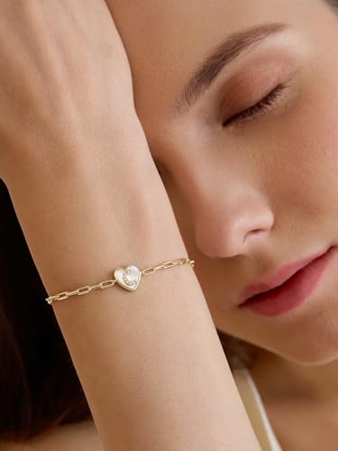 Gold Initial Bracelet For Women, 14k Gold Letter Bracelets | Adjustable Stacking Bracelets Jewelry Gift For Women, Valentines Mother Christmas Jewelry for Women Her 6.5-8 Inch - color: F