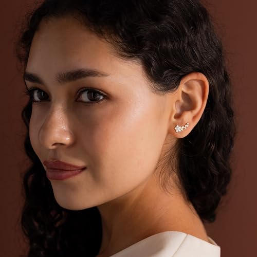 Robaice Cartilage Climber Earrings for Women，14K Gold Plated Helix Stud | Trendy Cluster Earrings, CZ Stud Earring, Tragus Conch Daith Piercing, Ear Crawer,Hypoallergenic Jewelry Gift for Women - color: D-Flower CZ