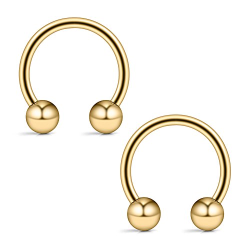 12PCS 14G Surgical Steel Nose Septum Horseshoe Hoop Earring Eyebrow Tragus Lip Piercing Ring - style: 14mm w Balls