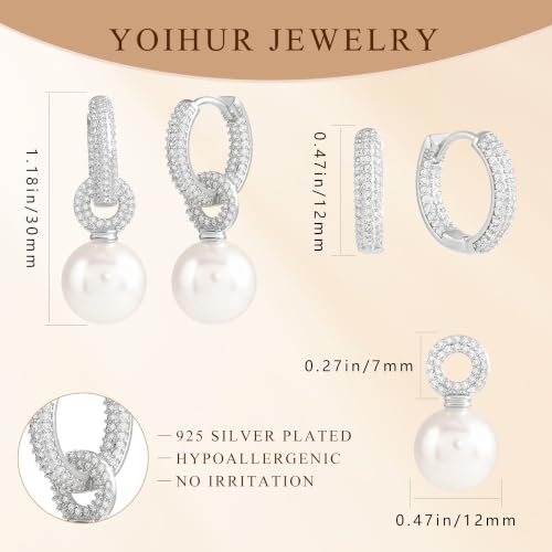 YOIHUR Drop Dangle Pearl Earrings for Women, Dainty 14K Gold Plated Pearl Hoop Earrings Hypoallergenic Wedding Pearls Dangle Earrings Jewelry Gift for Women Bridal - color: Gold-Elegant and Atmospheric Pearl Earrings