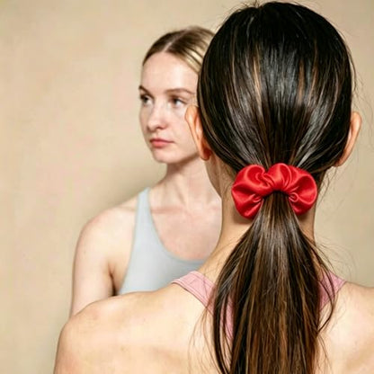 Silk Hair Ties Ponytail Holder Hairs Bow Ropes Elastics Hairtie Accessories Wide 0.8inch on Hair No Damage No Crease for Women Curly Thick Wavy Hair(30Pcs Bright Red) - color: Bright Red