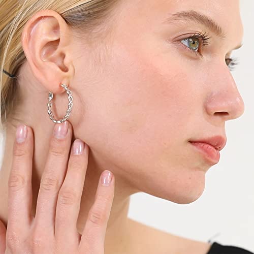 Senteria S925 Sterling Silver Post Twisted Hoop Earrings Hypoallergenic | Lightweight Silver Hoop Earrings AAAAA Cubic Zirconia Nickel Free for Sensitive Ears Twisted Hoops for Women Gifts 20-60MM - color: silver-40mm