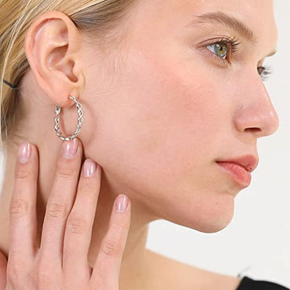 Senteria S925 Sterling Silver Post Twisted Hoop Earrings Hypoallergenic | Lightweight Silver Hoop Earrings AAAAA Cubic Zirconia Nickel Free for Sensitive Ears Twisted Hoops for Women Gifts 20-60MM - color: silver-40mm