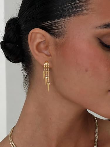 Freekiss Pearl Earrings for Women Trendy: Flat Back Stud Earrings 14K Gold Plated/925 Sterling Silver Freshwater Pearl Dangle Earrings Cute Bow Earrings Wedding Jewelry Birthday Gifts for Women Girls - style: Minimalist Long Drop-GD