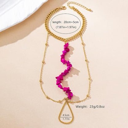 Pink Stone Barefoot Sandal Anklet for Women Round Ball Beaded Link Chain Anklet with Toe Ring Adjustable Summer Beach Fashion Foot Jewelry