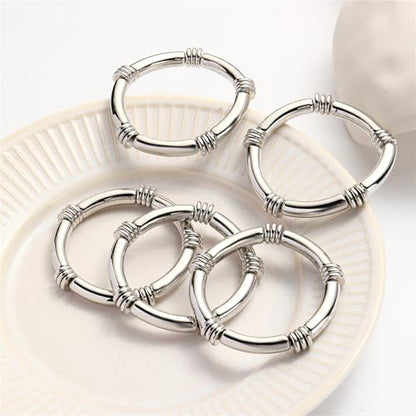 YBMYCM 5PCS Gold Chunky Bangles Bracelets for Women | 14k Gold Plated Stackable Layered Curved Bamboo Tube Stretch Bracelets Bangle Gift Jewelry - color: 5pcs Silver-8mm