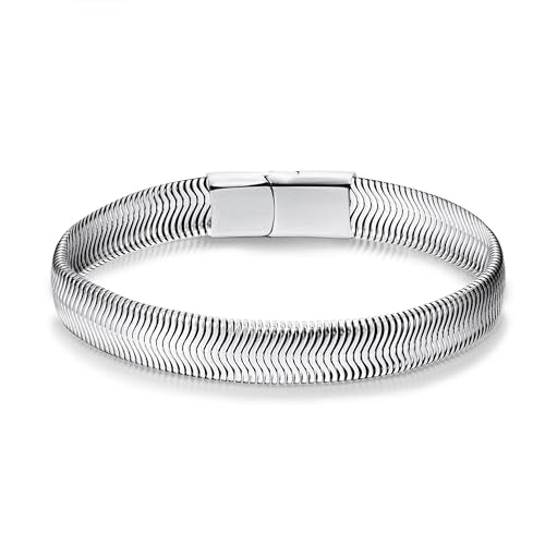 Mens Bracelet-Stainless Steel Magnetic Clasp Franco Chain Bracelets for Men - color: D-Sliver